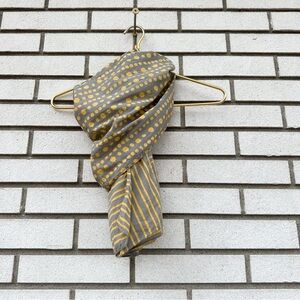 Asian Eye Block Print Cotton Scarf Yellow Gray Polka Dot Stripe Handcraft India